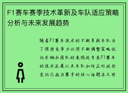 F1赛车赛季技术革新及车队适应策略分析与未来发展趋势